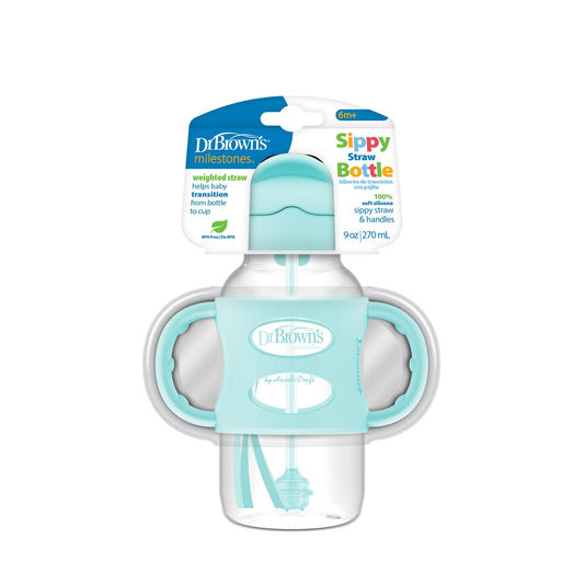 Dr. Brown's PP WideNeck Sippy Straw Bottle 9oz w/ Handles - Green