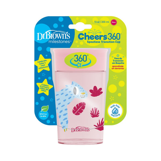 Dr. Brown's Cheers 360 Jungle Fun Cup w/ Lid & Handles 7oz - Pink