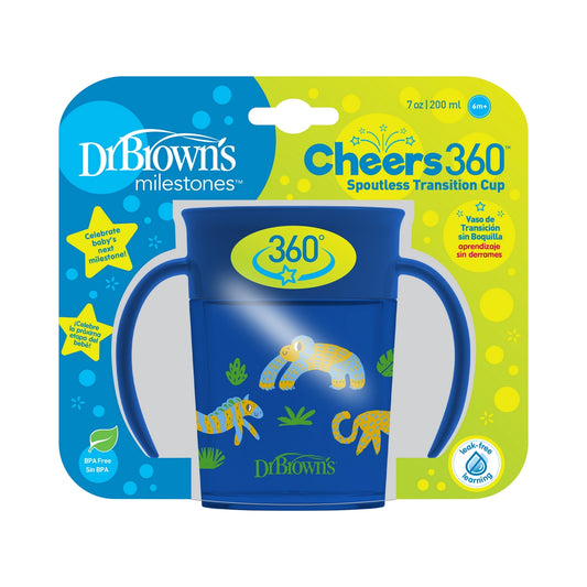 Dr. Brown's Cheers 360 Jungle Fun Cup w/ Lid & Handles 7oz - Blue